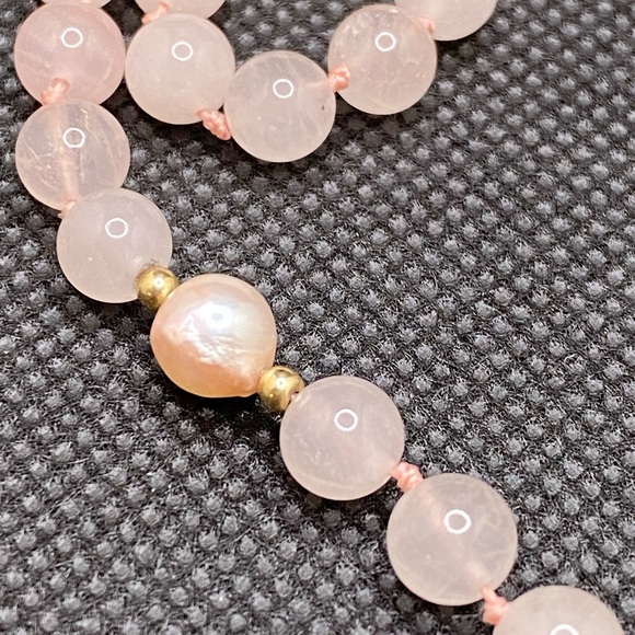 14k Hong Kong WW Rose Quartz Beaded Heart Pendant Necklace - Picture 5 of 14